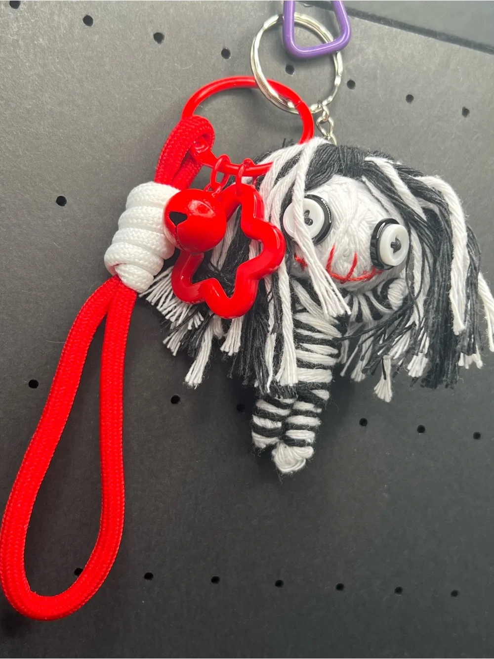 Handmade Voodoo Doll 3D Keychain Striped Gothic Star Bell Charm #5